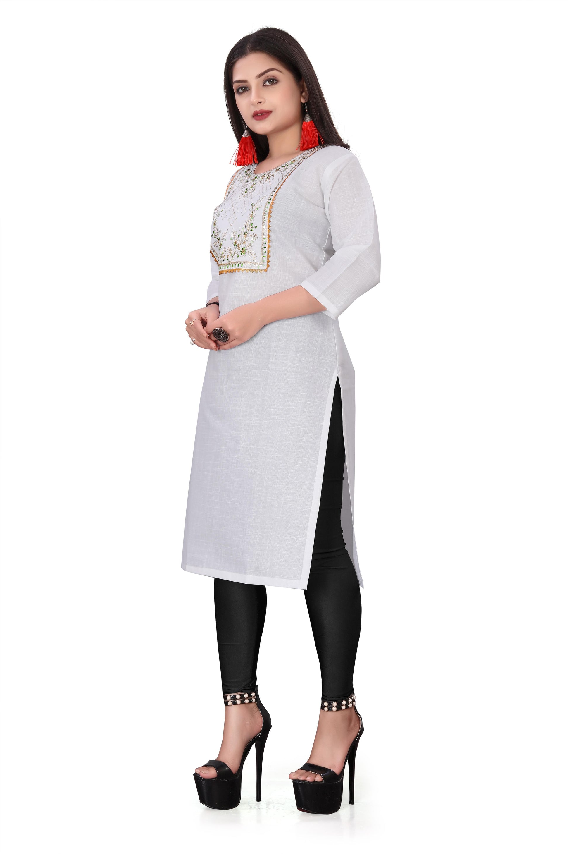 Women's Embroidery Cotton Slub Kurti